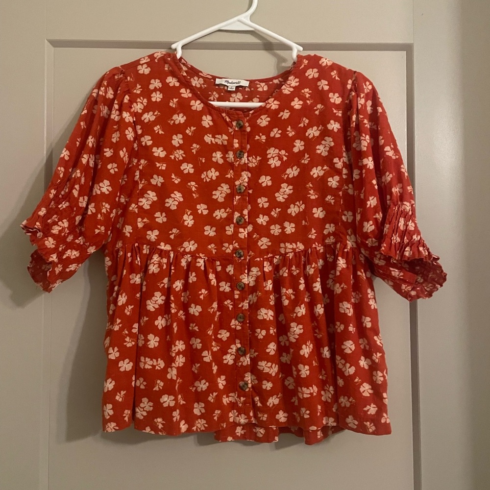 Madewell red floral top size S